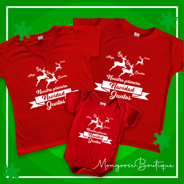 Camisetas Rojas Familia Nuestra primera Navidad juntos