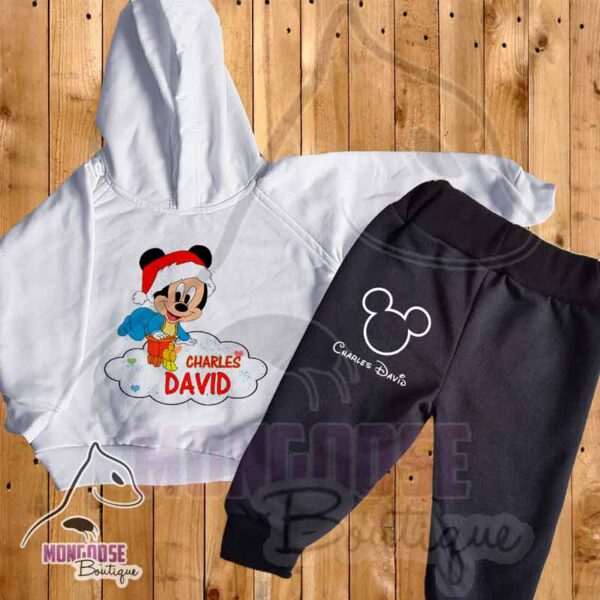 Combo Bebé Mickey Navidad Buzo Blanco + Pantalón
