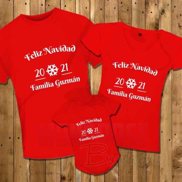 Camisetas Rojas Familia "Feliz Navidad"