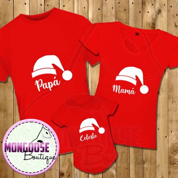 Camisetas Rojas Navidad Familia "Gorro de Santa"