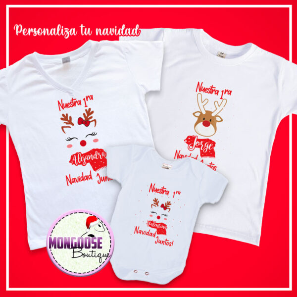 Camisetas "1ra Navidad juntos Renos niña"