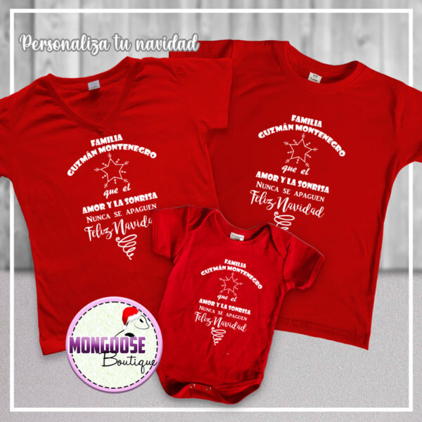 Camisetas Rojas Navidad "Que el amor y la sonrisa nunca se apaguen"