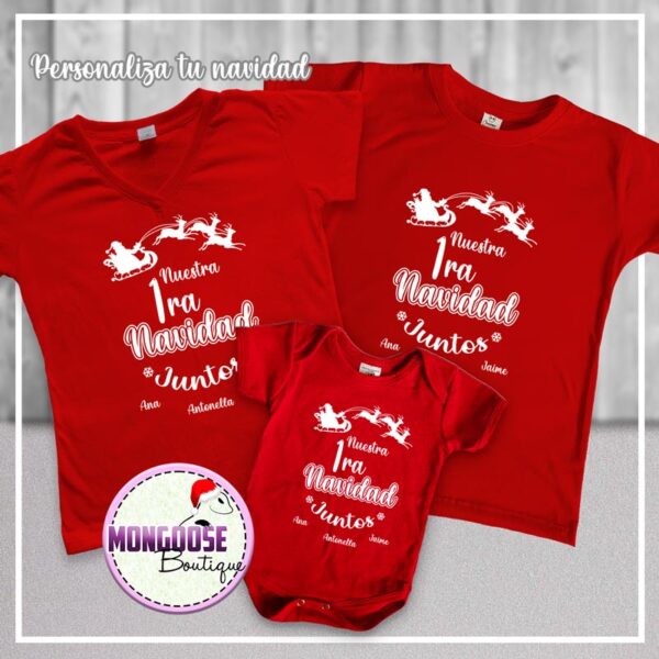 Camisetas Rojas "Nuestra 1ra Navidad" trineo