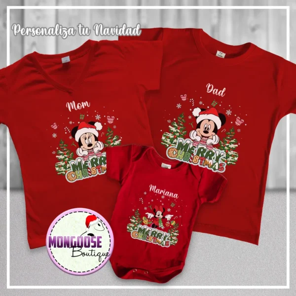 Camisetas Rojas "Mickey Minnie Baby Niña Navidad"
