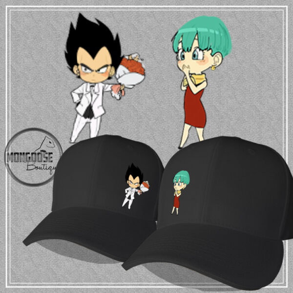 Gorras Negras Pareja "Bulma & Vegeta"