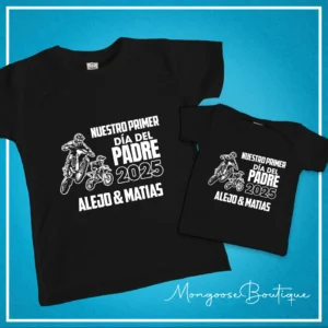 Combo Bebé Motero "Nuestro Primer Día del Padre" Negras
