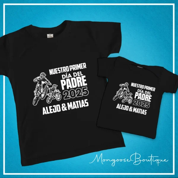 Combo Bebé Motero "Nuestro Primer Día del Padre" Negras