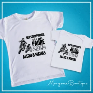 Combo Bebé Motero "Nuestro Primer Día del Padre" Blancas
