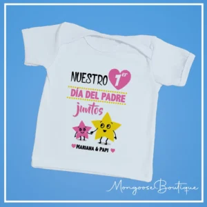 Camiseta Bebé "Primer Día del Padre" Estrellas Rosa