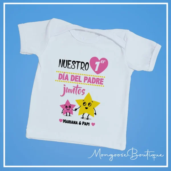 Camiseta Bebé "Primer Día del Padre" Estrellas Rosa