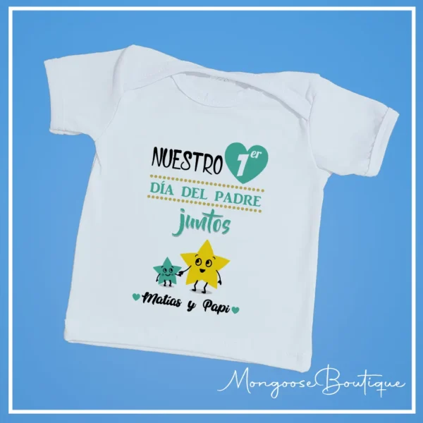 Camiseta Bebé "Primer Día del Padre" Estrellas Verdes